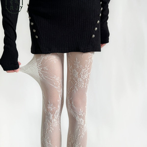 Collants résille rétro ajourés à motif floral, style Y2K, <span class=keywords><strong>en</strong></span> <span class=keywords><strong>nylon</strong></span> jacquard noir, sexy, anti-accroc, pour femmes, vente <span class=keywords><strong>en</strong></span> gros - Product Image 4