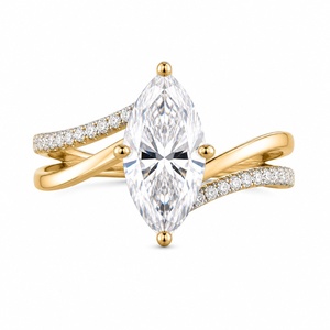 Bague de fiançailles solitaire de luxe pour femme, coupe marquise 2,5 carats, en argent sterling 925 plaqué or 14 carats, certifiée IGI, avec tige en forme de cheville - Product Image 1