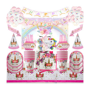 Kit de <span class=keywords><strong>Vaisselle</strong></span> <span class=keywords><strong>Jetable</strong></span> Licorne Rose pour Fête d'Anniversaire Enfants, Assiettes en Carton, Gobelets, Serviettes, Décoration de Fête et Baptême Bébé - Product Image 1