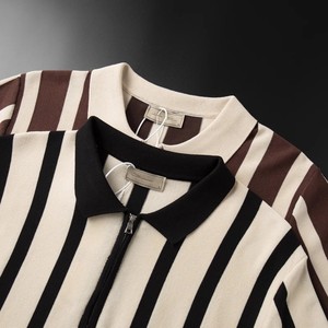 Maglietta a Righe Personalizzata con Mezza Zip per Uomo, T-shirt a <span class=keywords><strong>Maniche</strong></span> Corte in Maglia, Top Casual a Mezza Manica - Product Image 3