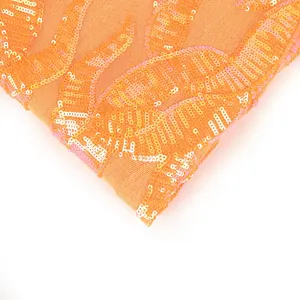 Meilleure vente de tissu africain à paillettes orange de haute qualité 100% Polyester pour vêtements pour femmes