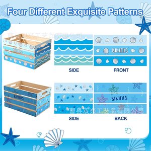 Wooden <b>Storage</b> Box For Bikinis With Shell Pattern Rectangle <b>Clothes</b> Organizer Pool Beach Use - Product Image 4