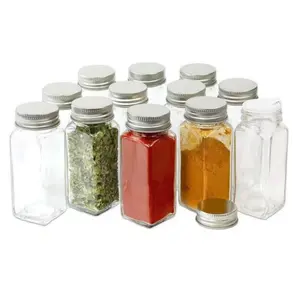 Pot carré 4oz 120ml shaker insert pot à épices en verre avec couvercles en métal argenté