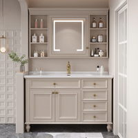 Ensemble de meubles de salle de bain en chêne de style américain, avec lavabo intégré en céramique, meuble-lavabo en bois massif avec vasque
