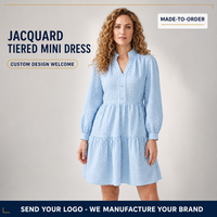 Robe Courte Décontractée Femme Personnalisée en Jacquard à Volants, Col à Volants, Manches Lanterne, Silhouette Trapèze, Lavable, OEM ODM Privé