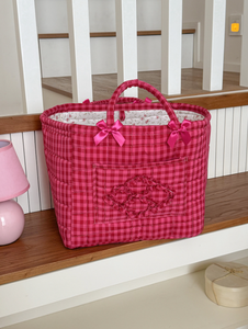 Cesta de lavandería coreana de algodón acolchado ligero con estampado de guinga, cesta plegable para artículos domésticos, bolsa de almacenamiento. - Product Image 2