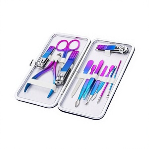 16 in 1 Professional Stainless Steel Portable Manicure <b>Pedicure</b> Kit Nail Clippers Scissors <b>Tools</b> Set Gradient Purple Blue Color - Product Image 6
