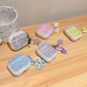 BlingBling Glitter Color Sequin Stars Butterfly Pendant Keychain <strong>Earphone</strong> Box Shockproof Case for AirPods 4 Pro 2nd 1 2 3 Cover - Product Image 4