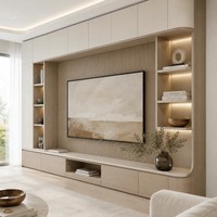 Meuble mural TV moderne en bois réglable avec foyer, meuble sur mesure pour salon, compatible avec les téléviseurs de 65 pouces et plus