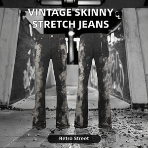 Men's Vintage Flare Jeans Mid Waist Eco-Friendly High Quality Streetwear <b>Stretch</b> <b>Denim</b> - Product Image 2