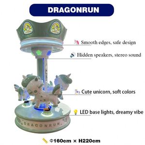 Kids Mini Carousel Ride Coin Operated Amusement Game Machine LED <b>Light</b> Unicorn Horse Merry Go Round for Shopping Mall Playground - Product Image 3