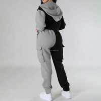 Ensemble de survêtement personnalisé bicolore pour femmes, sweat à capuche court et pantalon cargo, ensemble de jogging pour femmes