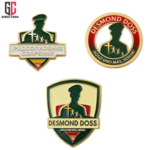 Pin Conmemorativo de Metal Esmaltado Personalizado de Fábrica con 12 Años de Experiencia, Diseño Desmond <span class=keywords><strong>Doss</strong></span>, Aleación de Zinc, Chapado en Oro, Esmalte Duro, Hacksaw Ridge - Product Image 1