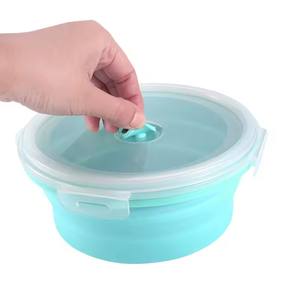 Fiambrera plegable de silicona portátil sin BPA, fiambrera <span class=keywords><strong>personalizada</strong></span> a prueba de fugas, cajas Bento con tapas de plástico para comida de niños - Product Image 6