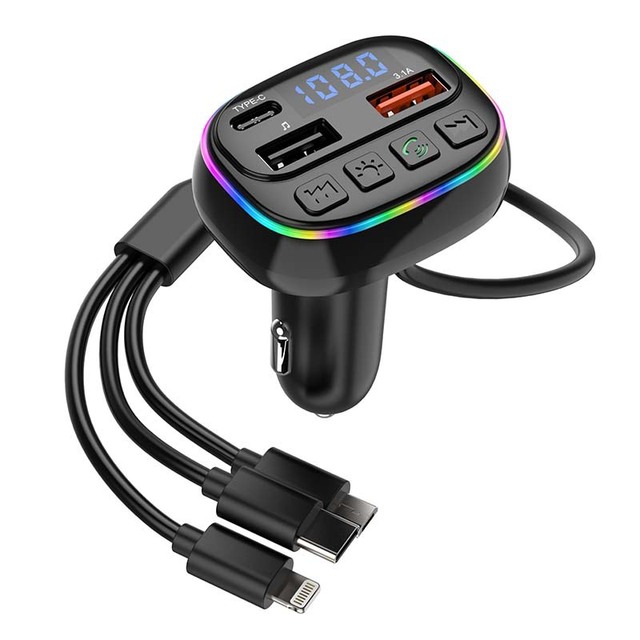 Car Bluetooth MP3 Player with One-to-three Charging Cable and 5V3A Car Charger