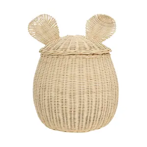 Nordic Style Bamboo Rattan Storage Basket Hand-Woven Mickey Mouse Style Decoration for Home Stationery Storage