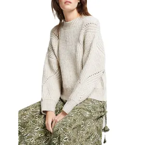 Square Fonda Custom wool Knitting Textured Knit Jumper O-neck merino wool jumper Sweaters For Women