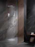 Ensemble de douche thermostatique mural blanc moderne avec affichage numérique, mitigeur de pluie et pommeau carré pour salle de bain