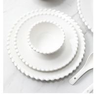 Services de table en porcelaine à bordure perlée de style nordique, sans BPA, durables, écologiques, compatibles micro-ondes et lave-vaisselle, anti-fuite