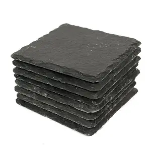 4X 4 Inch Drink Coasters Slate Coasters Black Rough Edge Square Coasters Slate Coffee Table Set Wholesale