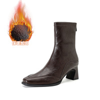 Nouvelle Collection Automne/Hiver 2026 – Bottines Femme à Talon Haut Carré, Talon Épais, Style Coréen Rétro, Coupe Courte