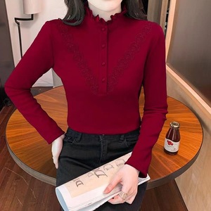 Women Fleece Lined Half High Neck Long Sleeve <b>Top</b> Soft Warm Base <b>Layer</b> Autumn Winter Middle Aged Mothers Standard Version - Product Image 1