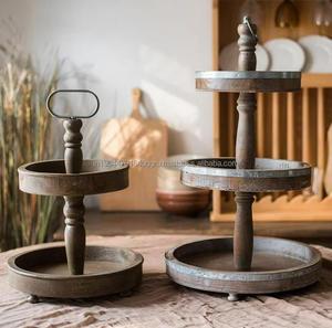 Soporte de pastel de madera redondo de 3 niveles hecho a mano, servidor de pastel de boda de Metal sostenible para servir dulces, tapa decorativa para el hogar - Product Image 4