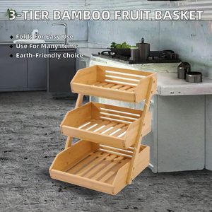 Panier à <span class=keywords><strong>fruits</strong></span> en bambou multifonctionnel et écologique à 3 niveaux, plateaux <span class=keywords><strong>de</strong></span> rangement pliables pour <span class=keywords><strong>fruits</strong></span>, <span class=keywords><strong>grand</strong></span> format - Product Image 2