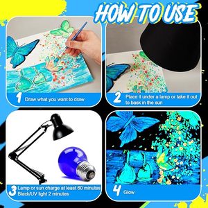 <span class=keywords><strong>Peinture</strong></span> <span class=keywords><strong>acrylique</strong></span> fluorescente néon phosphorescente non toxique de 3 ml, 5 ml, 6 couleurs pour l'art et l'artisanat - Product Image 4