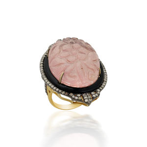 New Top selling Art Deco Cocktail <b>Ring</b> with Carved Rose <b>Quartz</b> Gemstone mesmerizing oval rose <b>quartz</b> its reddish purple hue - Product Image 2