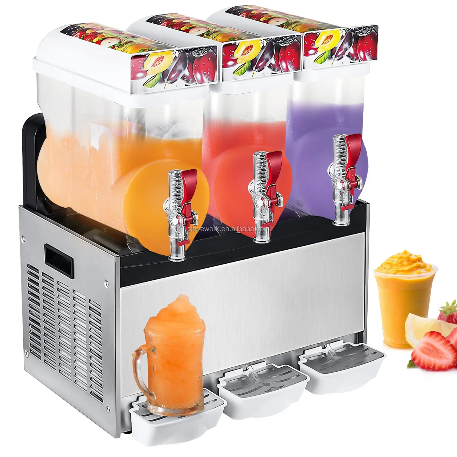 Commercial Slushy Machine 15L x 3 Tank Frozen Drink Machine Commercial Margarita Machine Stainless Steel