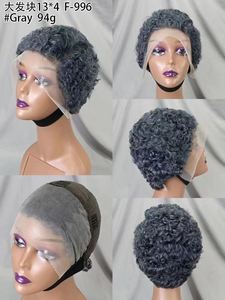 Promotion $17 Afro <b>Pixie</b> Short <b>Cut</b> <b>Wigs</b> 13x4 Lace Frontal 100% Human Hair Curly Natural Wholesale <b>Wigs</b> Grey Highlight Color - Product Image 2