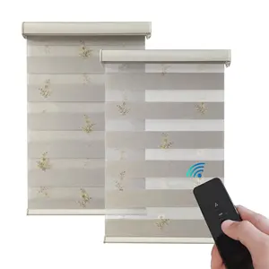 Modern Smart Remote Control Blackout Motorized Dual Modern Electronic Motor Roller Shade Zebra Blinds for Window Made in China