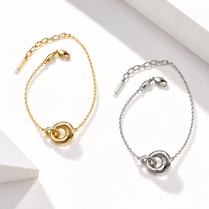 Bracelet à Cercles Entrelacés, Chaîne Fine en Acier Inoxydable, Couleurs Or et Argent, Fermoir Mousqueton - Product Image 1