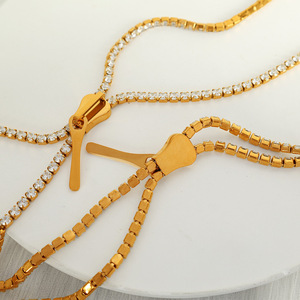 Collier long à fermeture éclair en strass, chaîne dorée, bijou de clavicule pour soirée, accessoire de mode féminin - Product Image 2