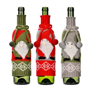 Couvre-bouteille de vin en tricot de noël fait à la main, décorations de fête, couvre-bouteille de vin de noël