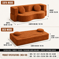 Komfortables Wellendesign Chenille-Bodensofa Faltbares Konvertierbares Doppel-Schlafsofa Vakuumkomprimierte Sitzfläche für Wohnzimmer