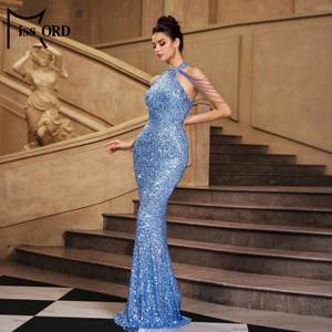 <span class=keywords><strong>Robe</strong></span> de <span class=keywords><strong>Demoiselle</strong></span> <span class=keywords><strong>d</strong></span>'<span class=keywords><strong>Honneur</strong></span> <span class=keywords><strong>Longue</strong></span> et Élégante Col Licou Sirène <span class=keywords><strong>Bleu</strong></span> Clair Pailletée - Product Image 5