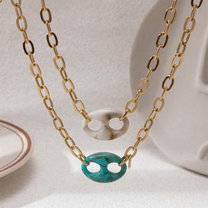 Joyería de moda 18K oro Acero inoxidable clavícula cuello cadena collar ovalado cerdo nariz resina colgante collar para mujer - Product Image 2