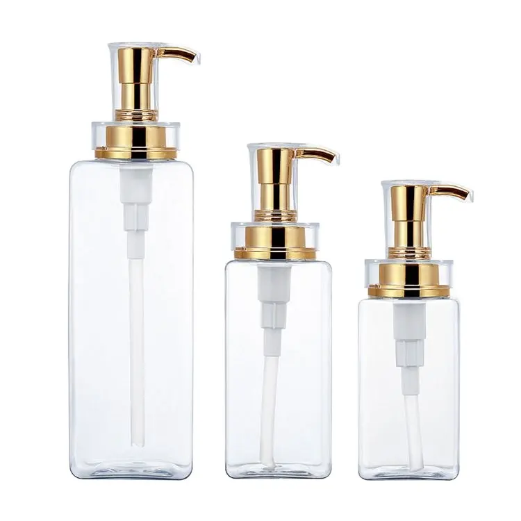 Empty custom 500ml 750ml PET plastic square black body lotion liquid soap dispenser shampoo bottles container pump bottles