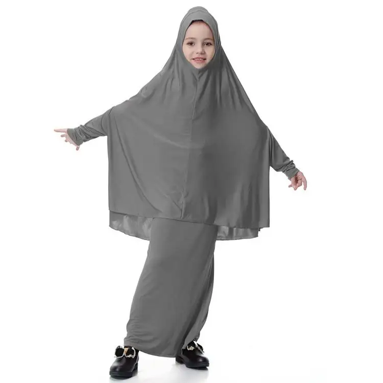 Roupa infantil islâmica lisa, 2pc preta oração roupa para crianças baile abaya tamanho da vida diária médio oriente