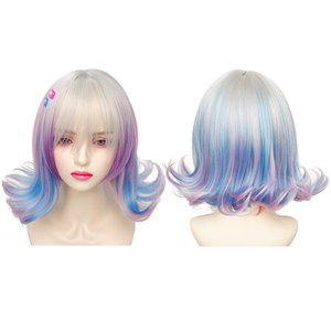 <span class=keywords><strong>Perruque</strong></span> Courte Ondulée Bob Ombrée Bleue et Rose pour Fille, Style Anime et Série TV, Idéale pour le Cosplay - Grande Vente - Product Image 6