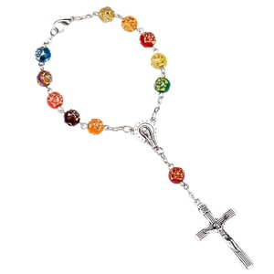 rose Acrylic beads Catholic rosary bracelet Cross jesus rosary <strong>beaded</strong> chain <strong>bracelt</strong> for kid women - Product Image 2