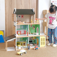 Kidsren rumah boneka buatan, Set hadiah mainan furnitur buatan untuk bayi, rumah boneka kayu