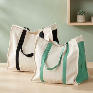Canvas Tote <b>Bag</b> Solid Color Minimalist Design <b>Navy</b> Trim Eco-Friendly Polyester Lining for Shopping Daily Use West Bengal Origin - Product Image 6