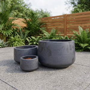 Juego de Macetas Minimalistas de Concreto para Interiores, Diseño Circular en Gris Oscuro para Uso Doméstico - Product Image 2