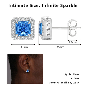 Boucles d'oreilles clous carrées en zircon bleu, argent 925 plaqué or blanc, classiques unisexes, résistantes au ternissement, étanches, boucles d'oreilles saphir - Product Image 3