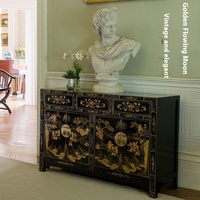 Buffet antique chinois en bois massif peint à la main, armoire de salle à manger d'entrée, finition noir et or pour salon, fait à la main, pour chaussures