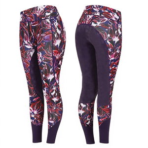 Leggings d'équitation pour femmes taille haute, imprimé floral, coupe classique, avec empiècements en mesh, séchage rapide, respirant, luxe standard - Product Image 1