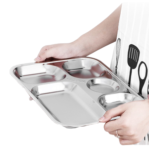 304 <span class=keywords><strong>assiette</strong></span> de restauration rapide en acier inoxydable épaissie <span class=keywords><strong>assiette</strong></span> à dîner <span class=keywords><strong>compartiment</strong></span>ée pour adultes enfants élèves de la maternelle pour les cantines - Product Image 2